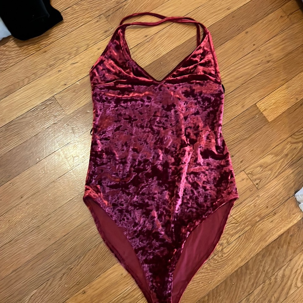 Maroon Velvet Forever 21 Bodysuit, small